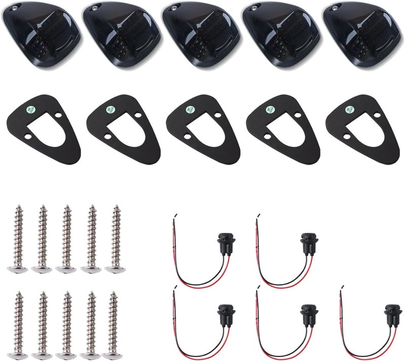 DERMOKA Cab Roof Top Marker Lights White Led Clearance Running Lamps for 1999-2016 F250 F350 F450 F550 Super Duty Pickup Truck, 5PCS (Smoked Black) - Image 5